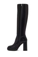 Woman Black Zippered High Heels Leather Boot | Derimod