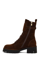 Kadın Kahverengi Fermuarlı Kalın Tabanlı Süet Deri Postal Bot | Derimod