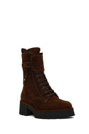 Kadın Kahverengi Fermuarlı Kalın Tabanlı Süet Deri Postal Bot | Derimod