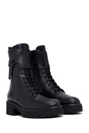 Kadın Siyah Fermuarlı Kalın Tabanlı Deri Postal Bot | Derimod