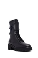 Kadın Siyah Fermuarlı Kalın Tabanlı Deri Postal Bot | Derimod