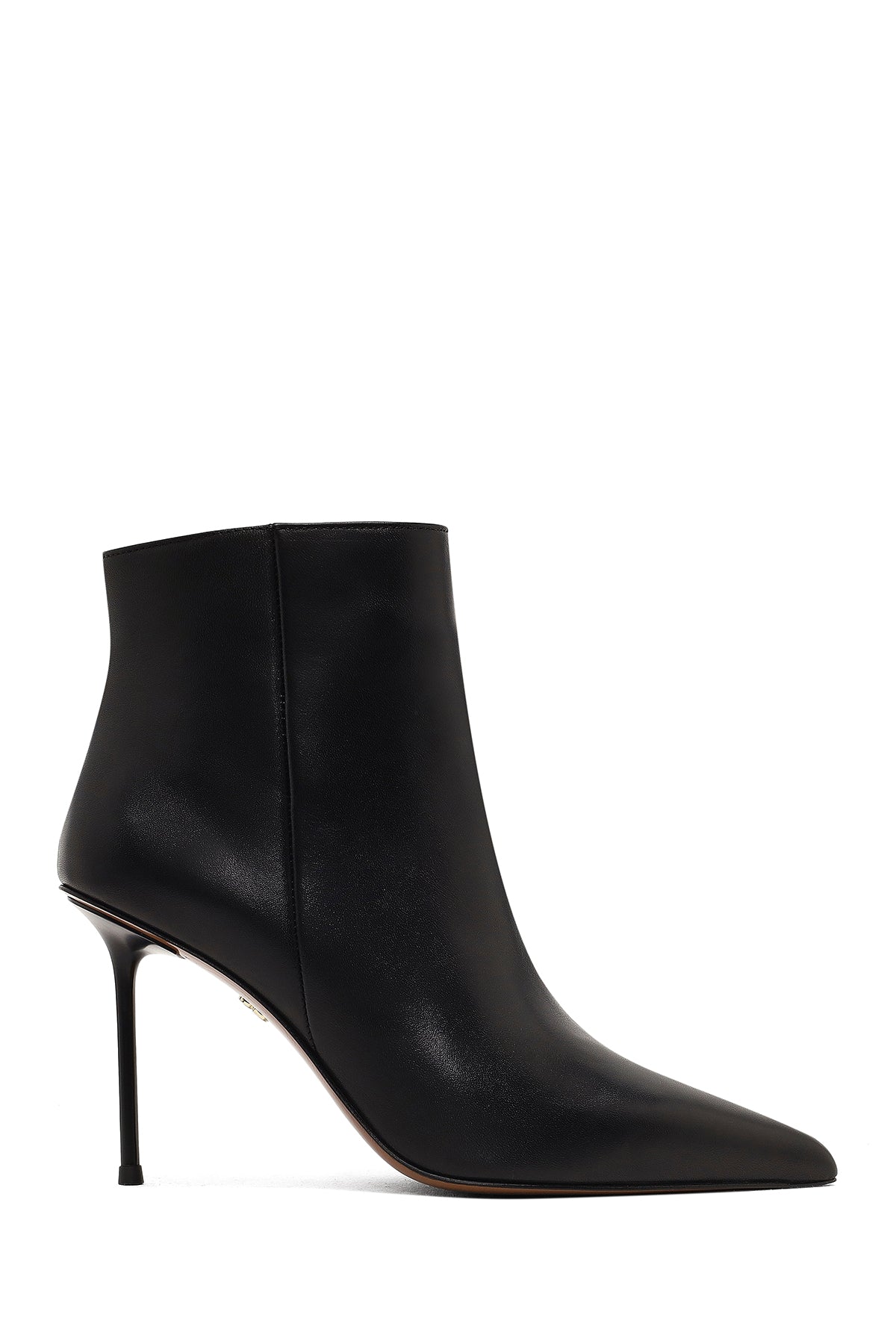 Kadın Siyah Fermuarlı İnce Topuklu Deri Bot