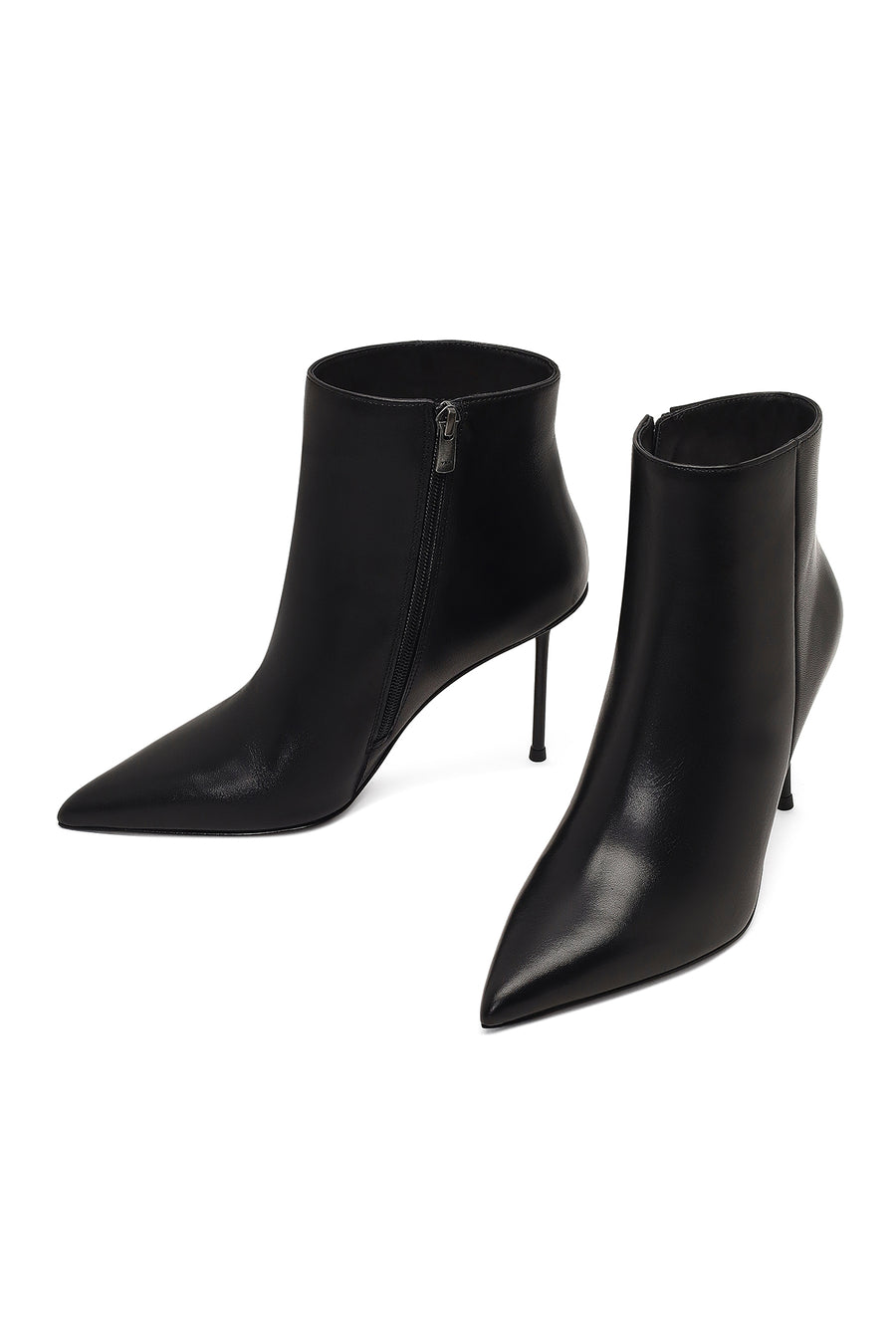Women's Black Zippered Thin Heeled Leather Boot