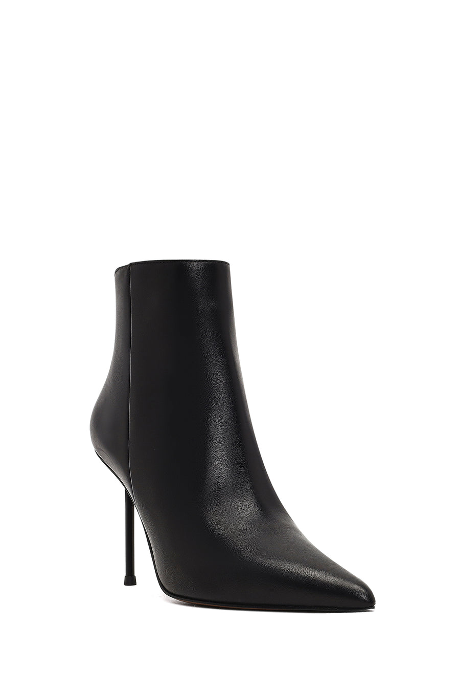 Women's Black Zippered Thin Heeled Leather Boot