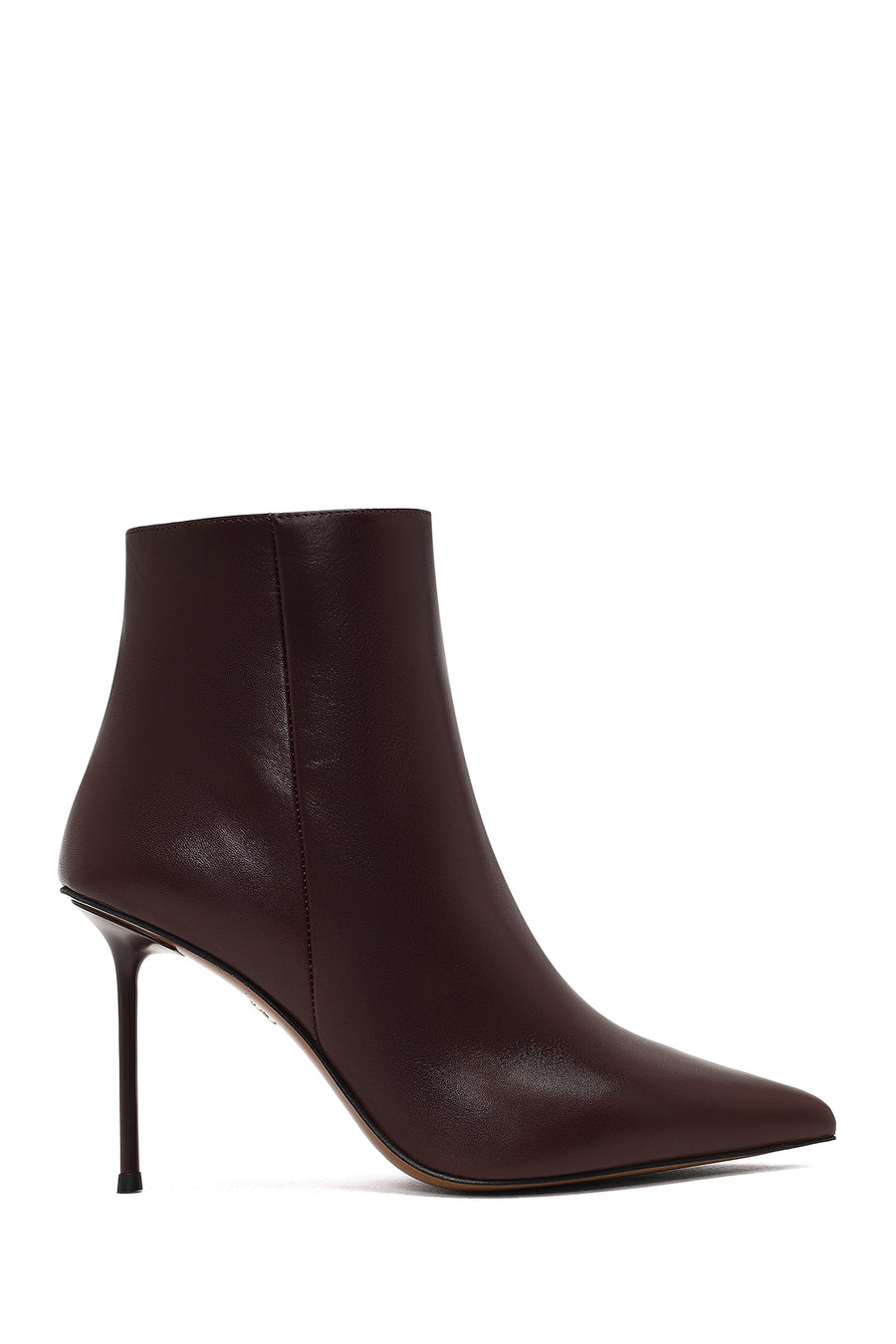 Women's Burgundy Zippered Thin Heeled Leather Boot 25WFD101218 | Derimod