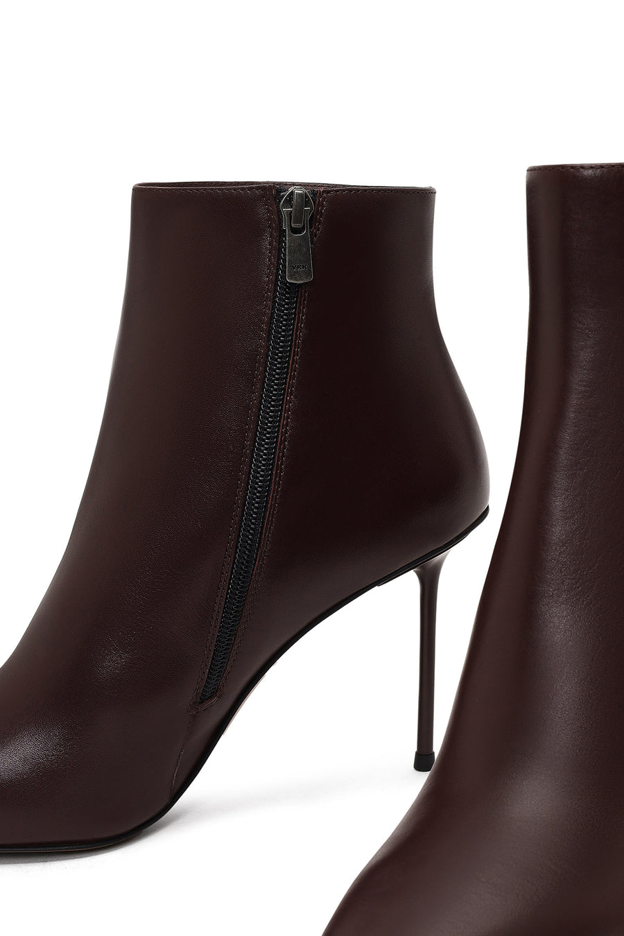 Women's Burgundy Zippered Thin Heeled Leather Boot