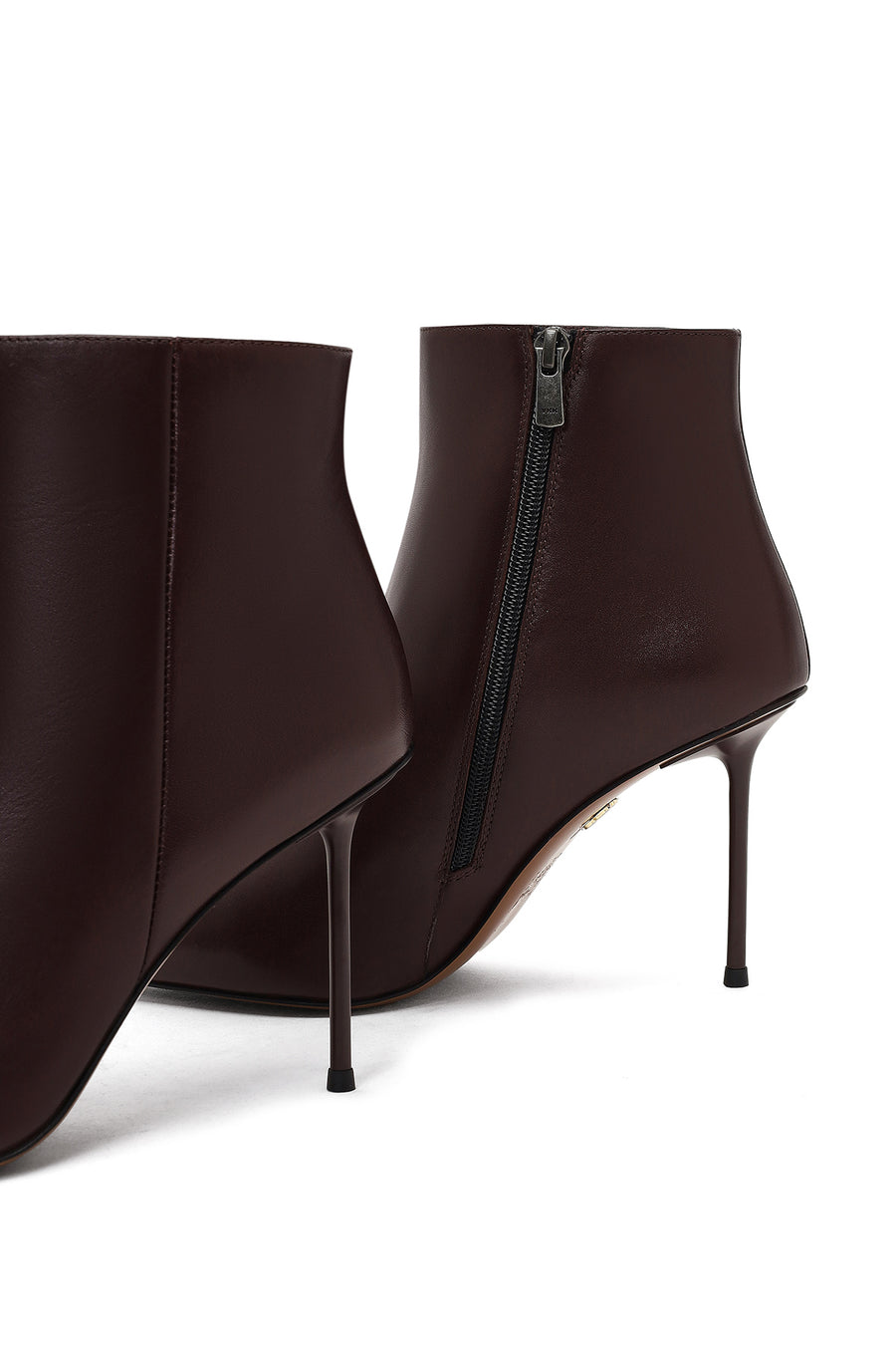 Women's Burgundy Zippered Thin Heeled Leather Boot