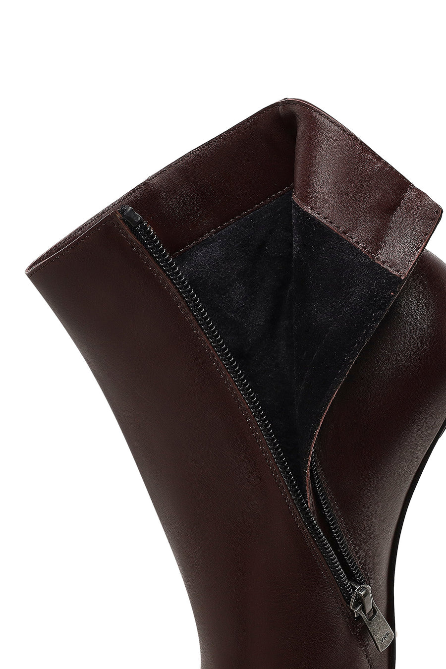 Women's Burgundy Zippered Thin Heeled Leather Boot