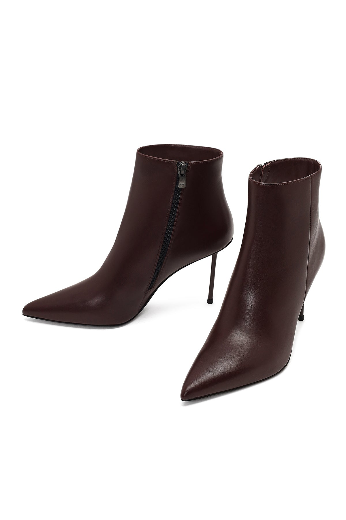 Kadın Bordo Fermuarlı İnce Topuklu Deri Bot