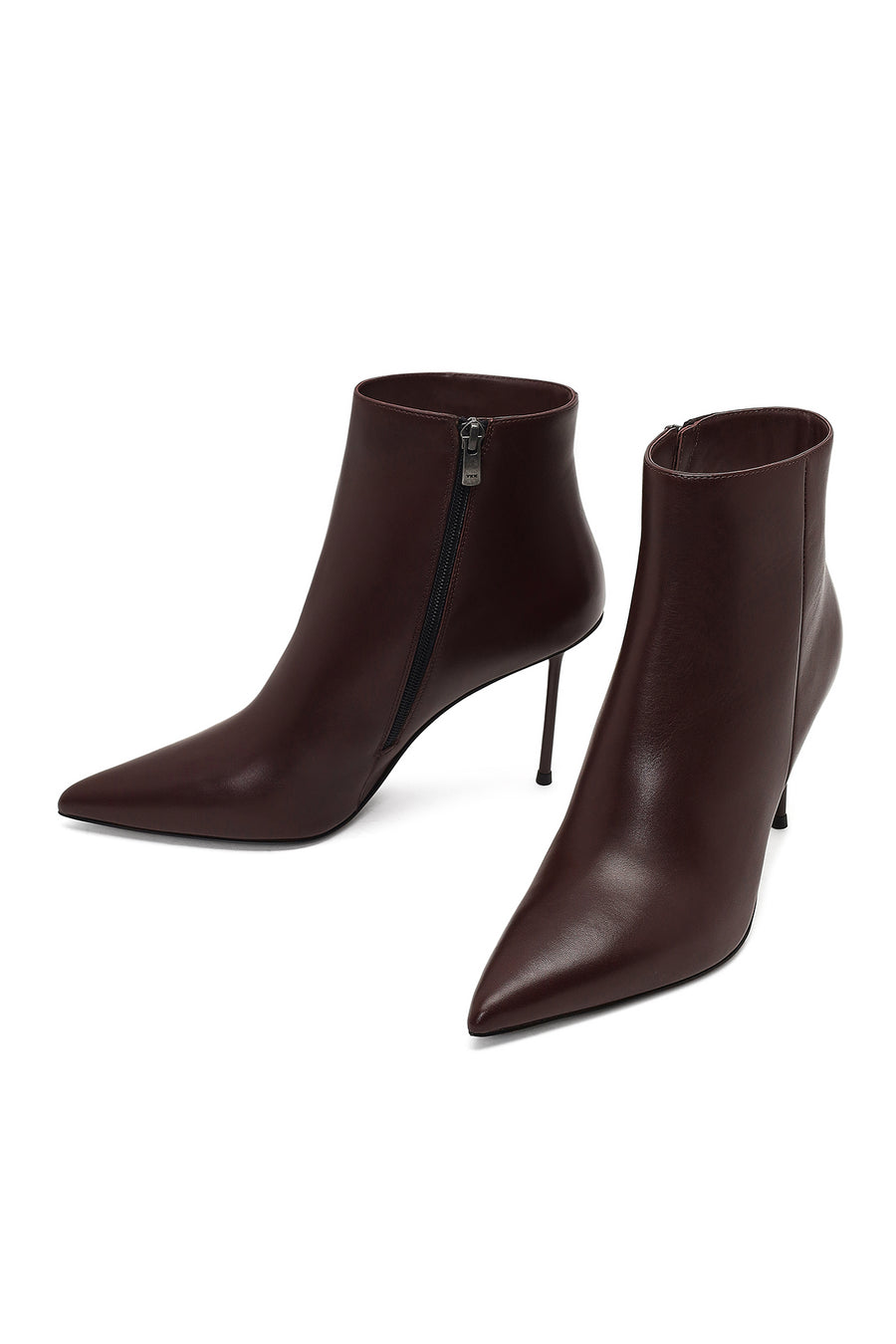 Women's Burgundy Zippered Thin Heeled Leather Boot