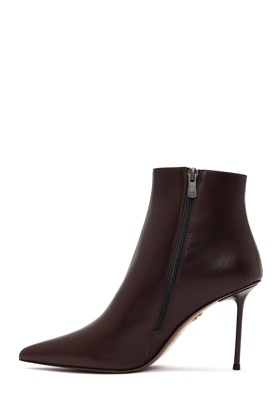 Women's Burgundy Zippered Thin Heeled Leather Boot