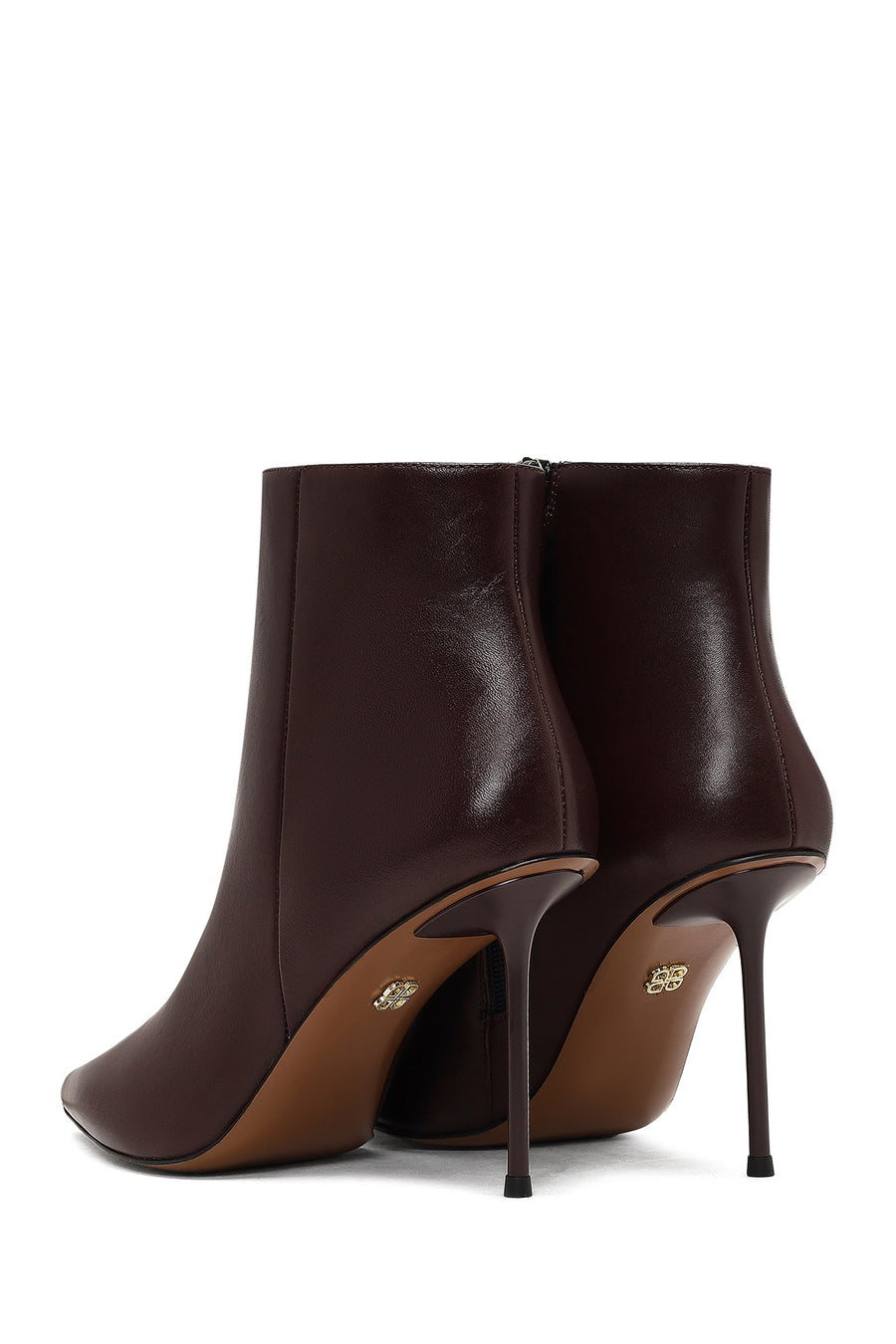Women's Burgundy Zippered Thin Heeled Leather Boot