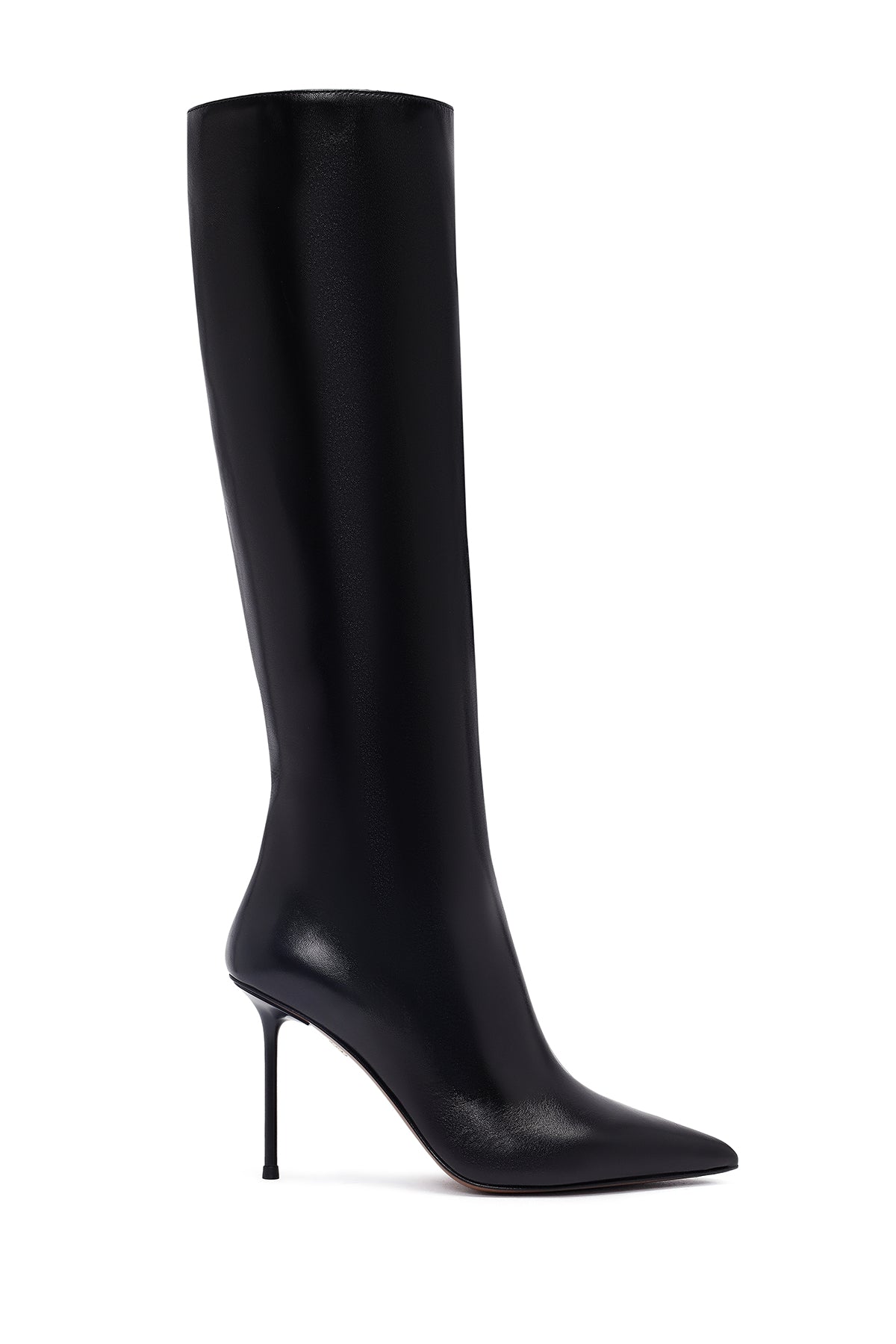 Kadın Siyah Fermuarlı Yüksek İnce Topuklu Deri Çizme