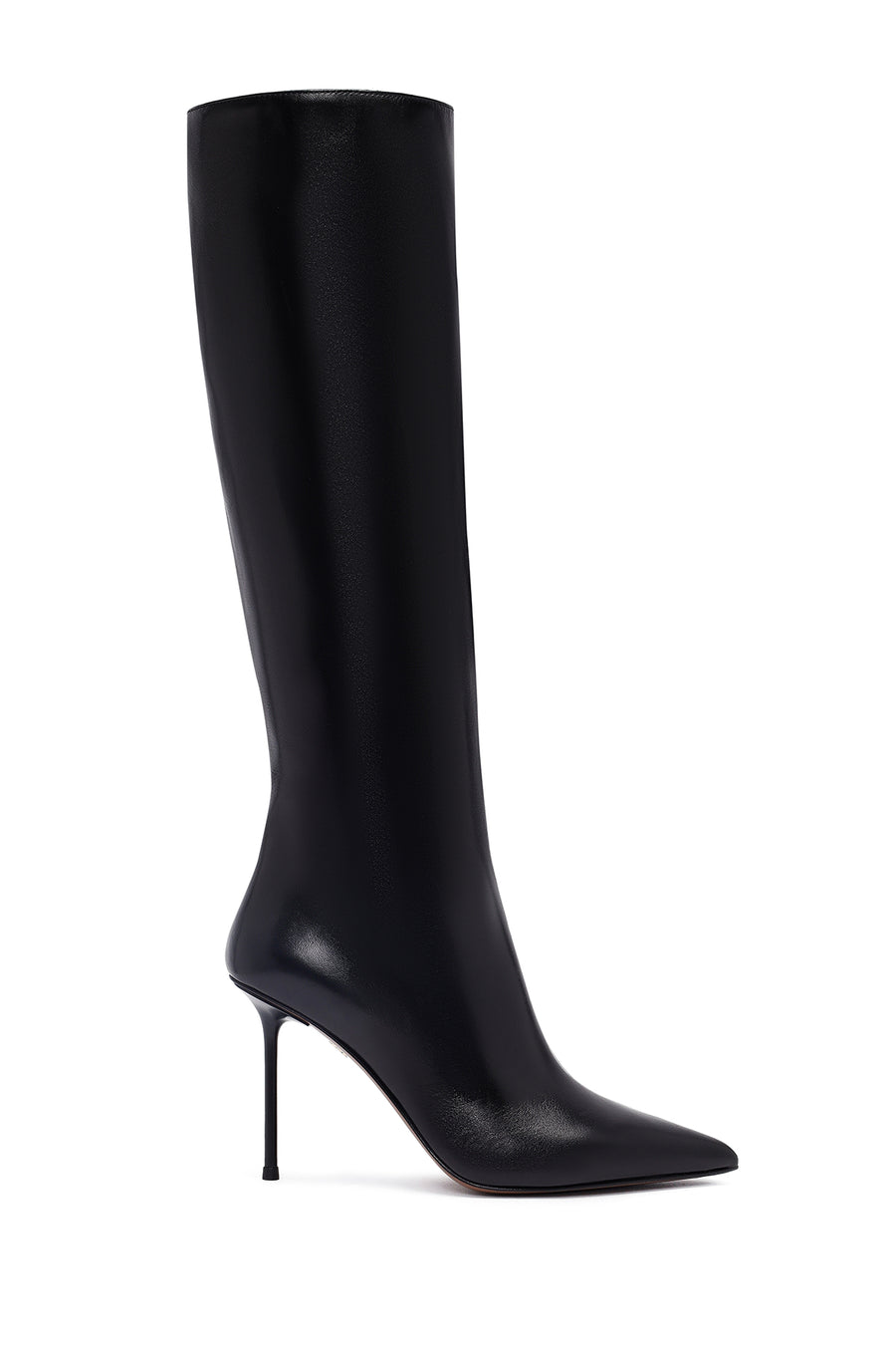 Women's Black Zippered High Thin Heeled Leather Boot 25WFD101618 | Derimod