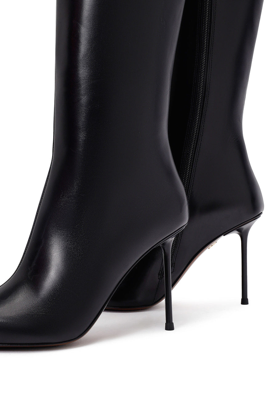 Women's Black Zippered High Thin Heeled Leather Boot
