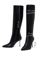 Kadın Siyah Fermuarlı Yüksek İnce Topuklu Deri Çizme | Derimod