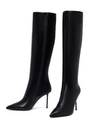 Kadın Siyah Fermuarlı Yüksek İnce Topuklu Deri Çizme | Derimod