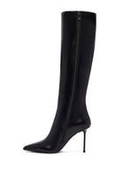 Kadın Siyah Fermuarlı Yüksek İnce Topuklu Deri Çizme | Derimod