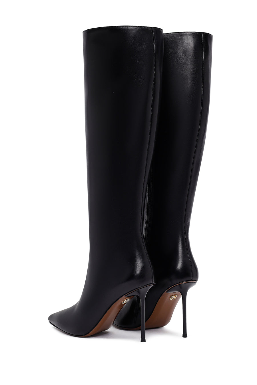 Women's Black Zippered High Thin Heeled Leather Boot