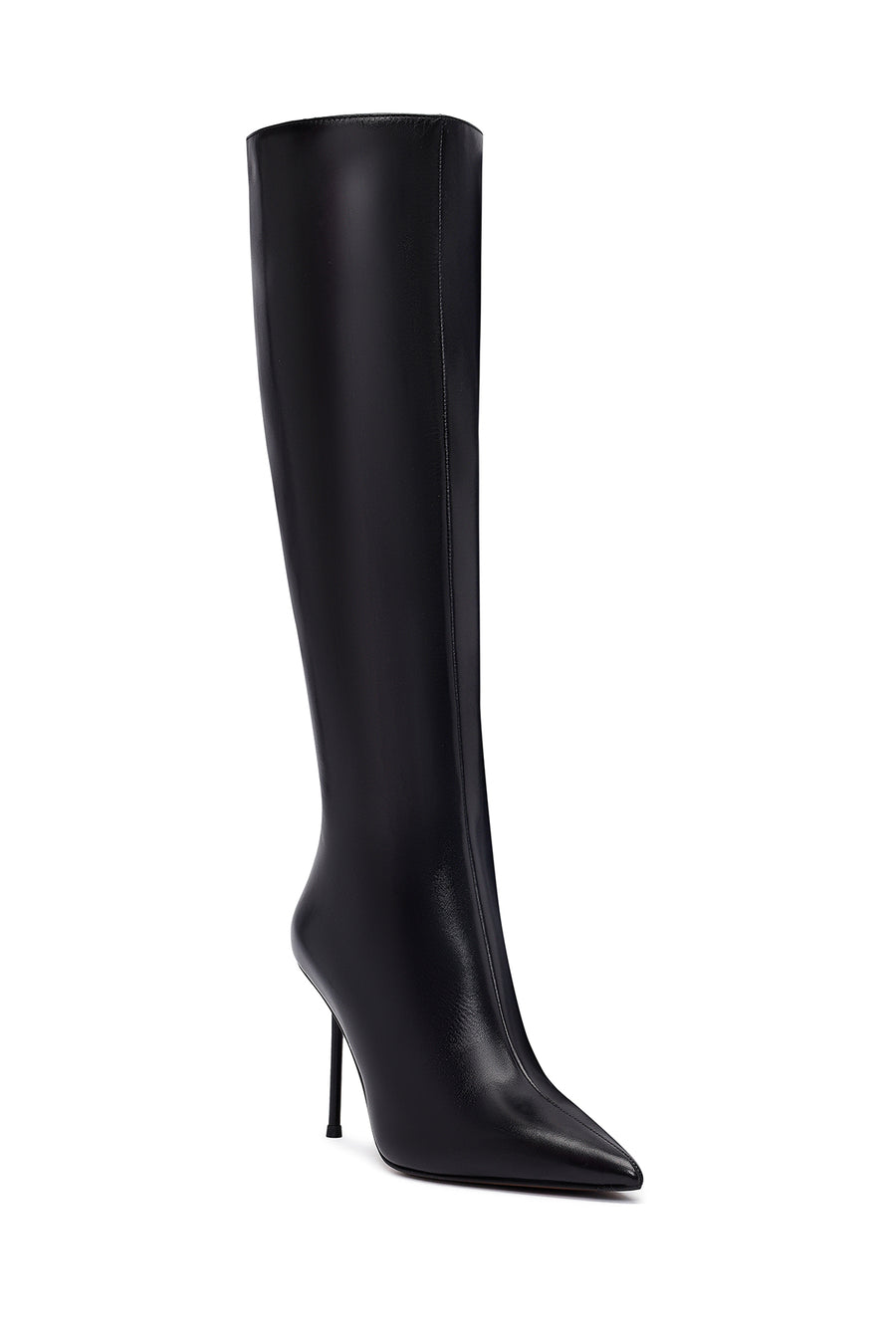 Women's Black Zippered High Thin Heeled Leather Boot