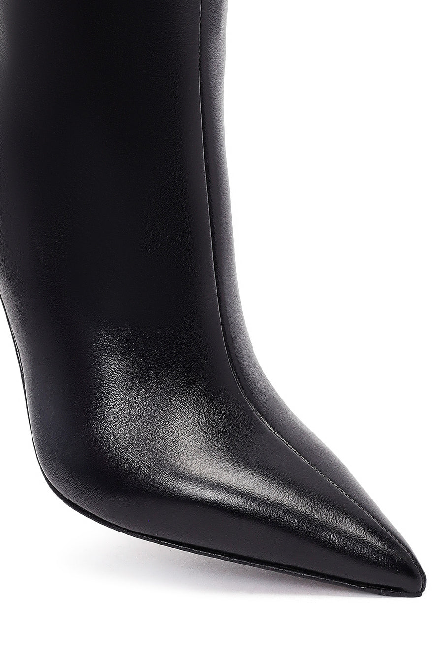 Women's Black Zippered High Thin Heeled Leather Boot