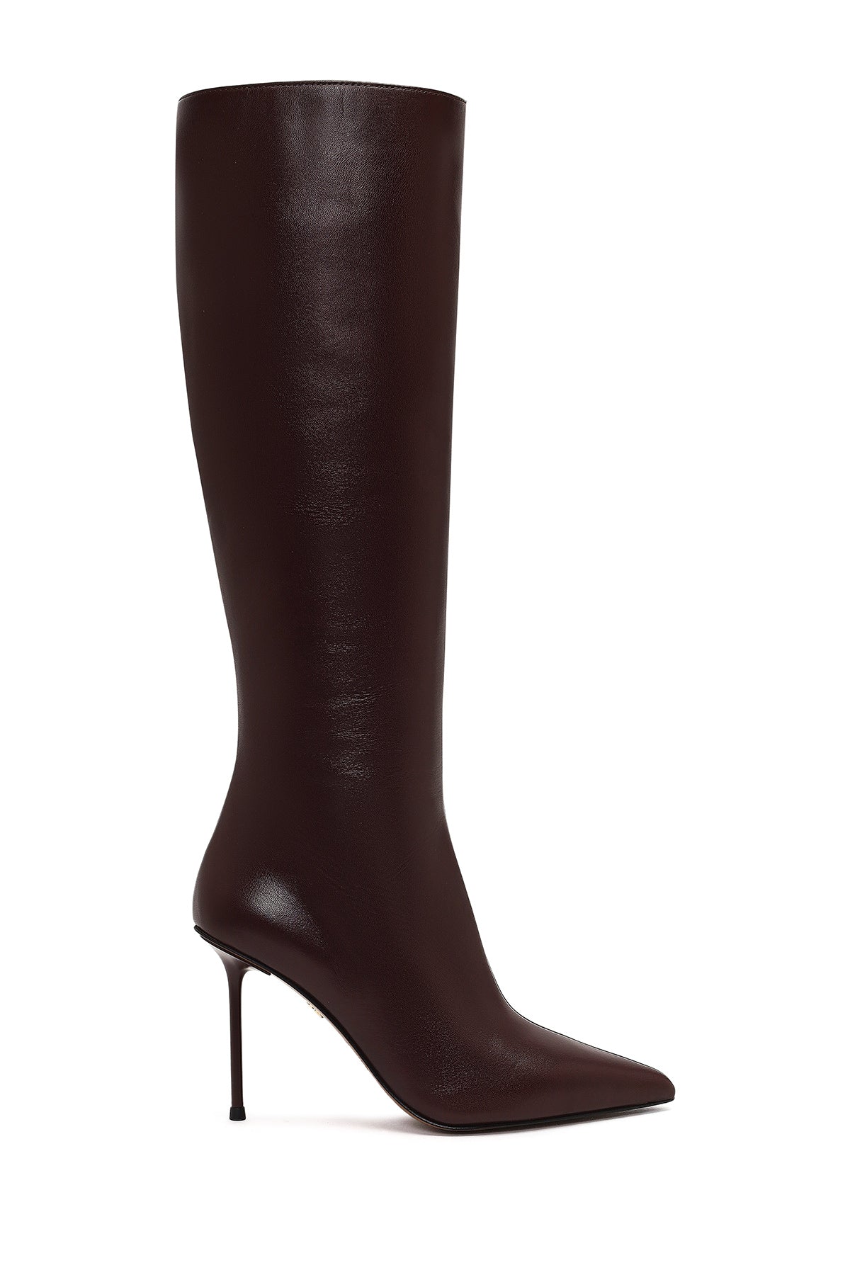 Women's Burgundy Zippered High Thin Heeled Leather Boot 25WFD101618 | Derimod