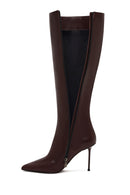 Women's Burgundy Zippered High Thin Heeled Leather Boot | Derimod