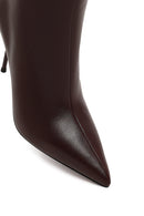 Women's Burgundy Zippered High Thin Heeled Leather Boot | Derimod
