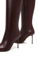 Women's Burgundy Zippered High Thin Heeled Leather Boot | Derimod