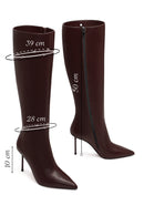 Women's Burgundy Zippered High Thin Heeled Leather Boot | Derimod