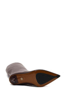 Women's Burgundy Zippered High Thin Heeled Leather Boot | Derimod