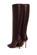 Women's Burgundy Zippered High Thin Heeled Leather Boot | Derimod