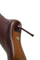 Women's Burgundy Zippered High Thin Heeled Leather Boot | Derimod