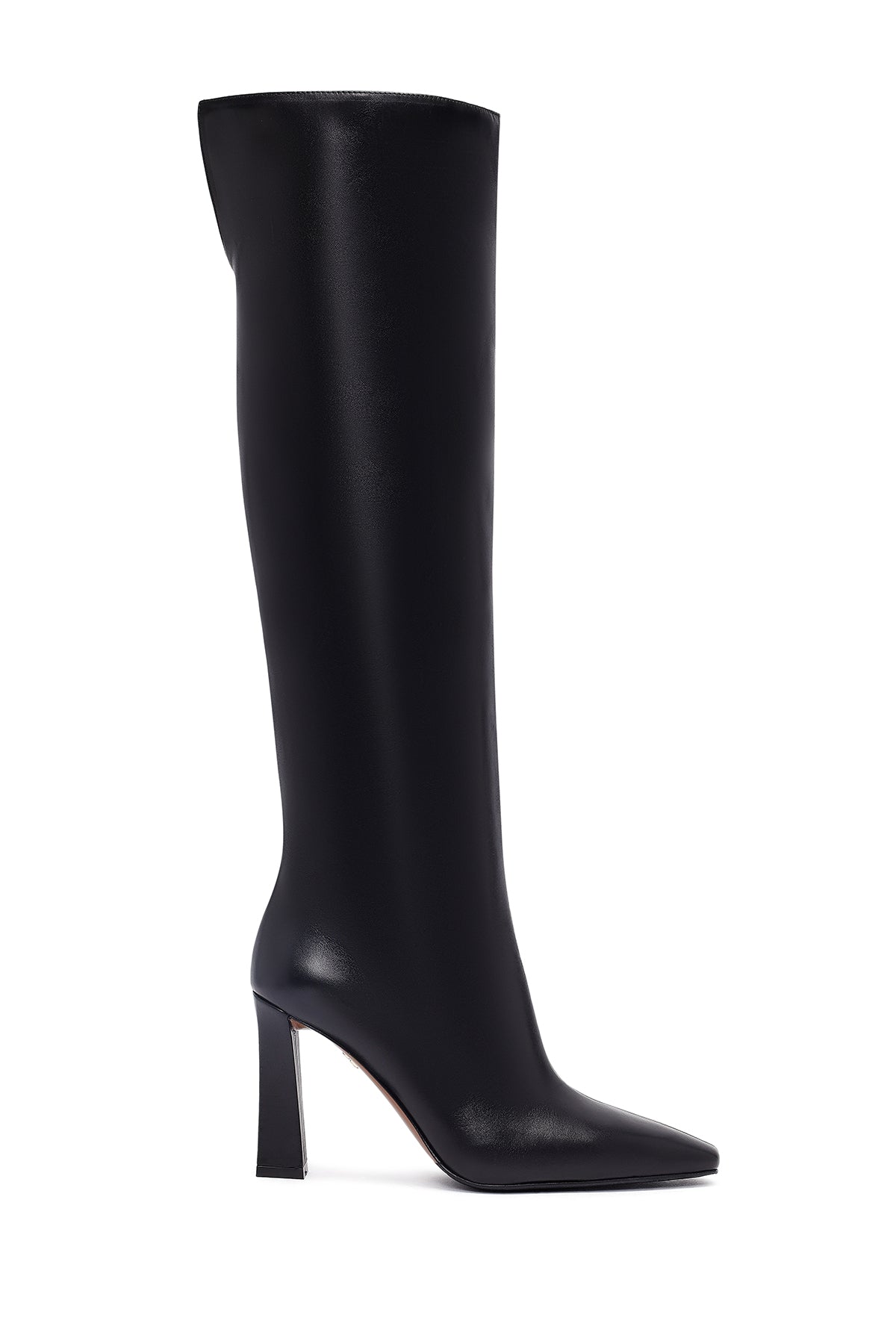 Women's Black Zippered High Thick Heel Leather Boot 25WFD101718 | Derimod