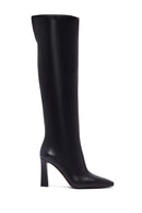 Women's Black Zippered High Thick Heel Leather Boot | Derimod