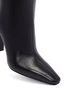 Women's Black Zippered High Thick Heel Leather Boot | Derimod