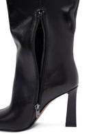 Women's Black Zippered High Thick Heel Leather Boot | Derimod