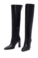 Women's Black Zippered High Thick Heel Leather Boot | Derimod