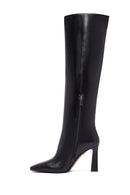 Women's Black Zippered High Thick Heel Leather Boot | Derimod