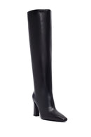 Women's Black Zippered High Thick Heel Leather Boot | Derimod