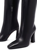 Women's Black Zippered High Thick Heel Leather Boot | Derimod