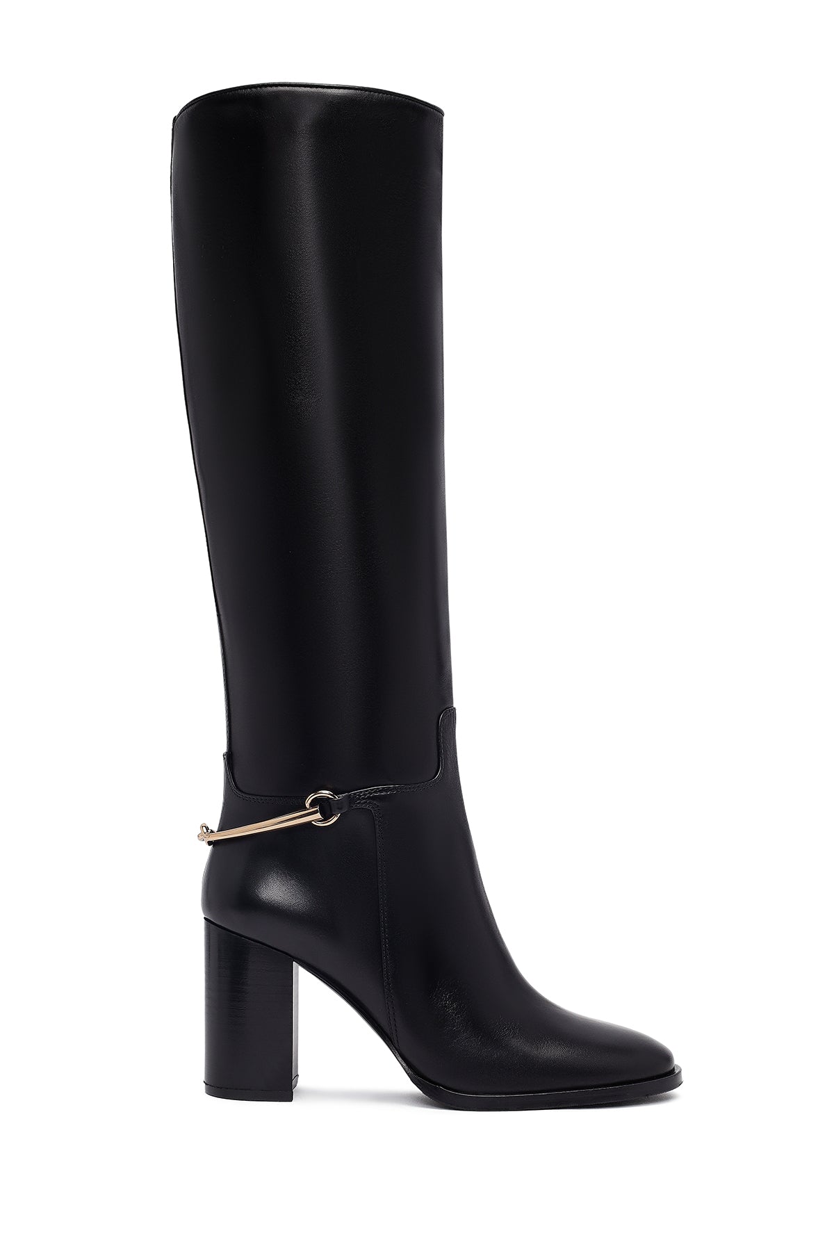 Women's Black Thick Heeled Leather Boot 25WFD101818 | Derimod