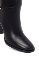 Women's Black Thick Heeled Leather Boot | Derimod