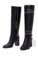 Women's Black Thick Heeled Leather Boot | Derimod