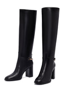 Women's Black Thick Heeled Leather Boot | Derimod