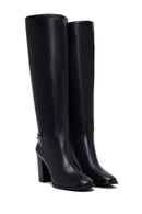 Women's Black Thick Heeled Leather Boot | Derimod