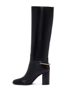 Women's Black Thick Heeled Leather Boot | Derimod