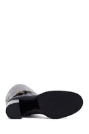 Women's Black Thick Heeled Leather Boot | Derimod