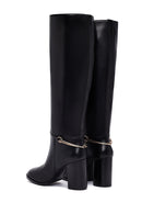 Women's Black Thick Heeled Leather Boot | Derimod