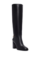 Women's Black Thick Heeled Leather Boot | Derimod